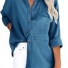 Women's V Neck Short Sleeve Button Down Shirts Casual Chiffon Blouses Tops