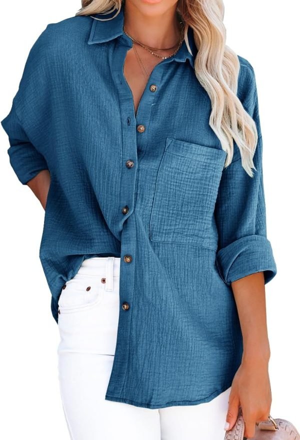Women's V Neck Short Sleeve Button Down Shirts Casual Chiffon Blouses Tops
