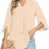 Women's Fall Long Sleeve Chiffon Blouse Winter V-Neck Tunic Tops Business Shirt