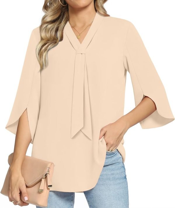 Women's Fall Long Sleeve Chiffon Blouse Winter V-Neck Tunic Tops Business Shirt
