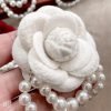 Fabric Camellia Flower Brooch Pins Pearl Tassel Corsage Jewelry Brooches for Women Shirt Collar Clothing Accessories Party Wedding Gifts
