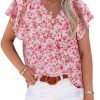 Women's Casual Boho Floral Print V Neck Long Sleeve T Shirt Blouses