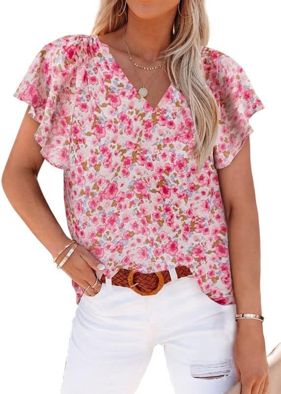 Women's Casual Boho Floral Print V Neck Long Sleeve T Shirt Blouses