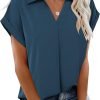 Women's Summer Work Blouse V Neck Short Sleeve Lapel Shirt Top Tunic