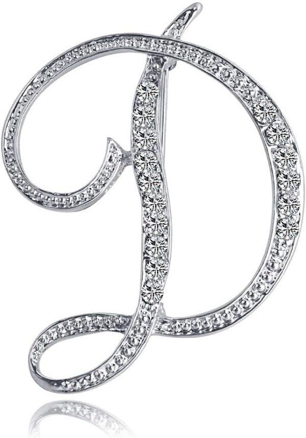 Letter Brooch Pins Initial Rhinestone Brooch for Women Crafts Silvery A-Z