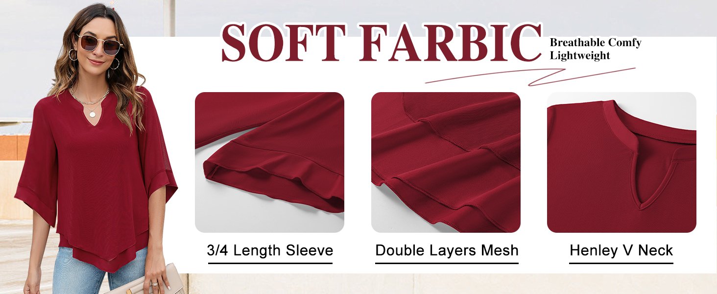 3/4 sleeve womens tops