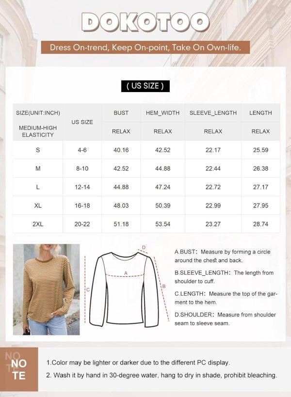 Women's Casual Striped Long Sleeve Tops Crew Neck Knit Ribbed Basic T Shirts