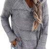 Women Color Block Hooded Crochet Striped Sweaters Lightweight Drawstring Hoodies Pullover Trendy Sweatshirts