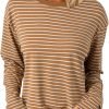 Women's Casual Striped Long Sleeve Tops Crew Neck Knit Ribbed Basic T Shirts