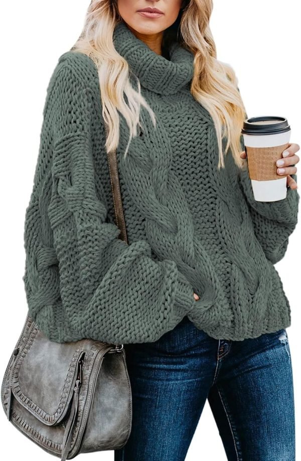 Womens 2024 Winter Fall Solid Turtleneck High Neck Balloon Long Sleeve Sweaters Pullover Outerwear