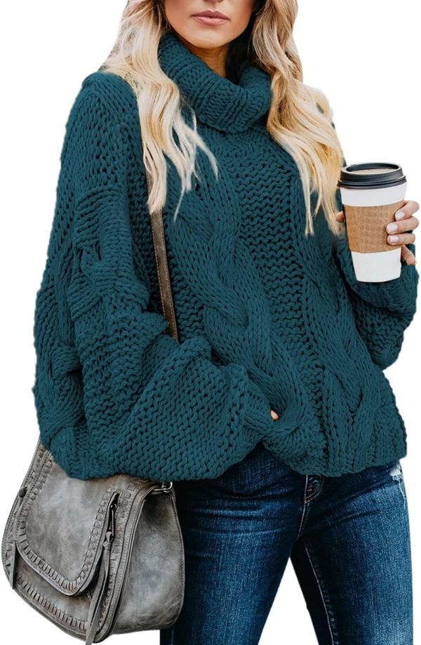 Womens 2024 Winter Fall Solid Turtleneck High Neck Balloon Long Sleeve Sweaters Pullover Outerwear