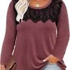 Plus Size Lace Tops for Women Long Sleeve Crewneck Pullover Fall T-shirts Tunics Basic Tees T-Shirts XL-5XL