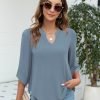 Womens 3/4 Sleeve Chiffon Blouses V Neck Double Layers Mesh Shirts Dressy Flowy Tunic Tops (M-5XL)