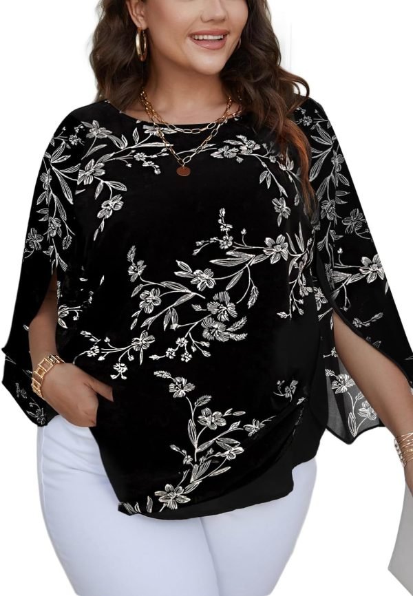 7117BEv24EL._AC_SL1491 Women Summer Batwing Sleeve Chiffon Tunic Tops Dressy Scoop Neck Casual Loose Flowy Shirts