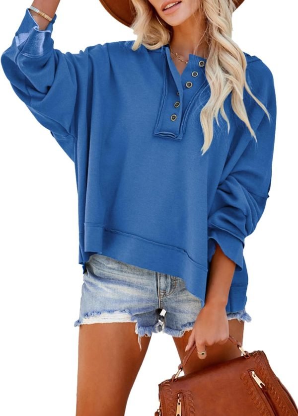 Hoodies for Women 2024 Fashion Fall V Neck Button Down Long Sleeve Hooded Sweatshirts Tops