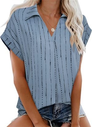 712jKhQdUIL._AC_SL1500 Women's Summer Work Blouse V Neck Short Sleeve Lapel Shirt Top Tunic