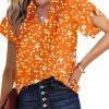 Women's Casual V Neck Alicia Floral Print Smocked Short Sleeve Chiffon Blouses Bohemian Top Shirts