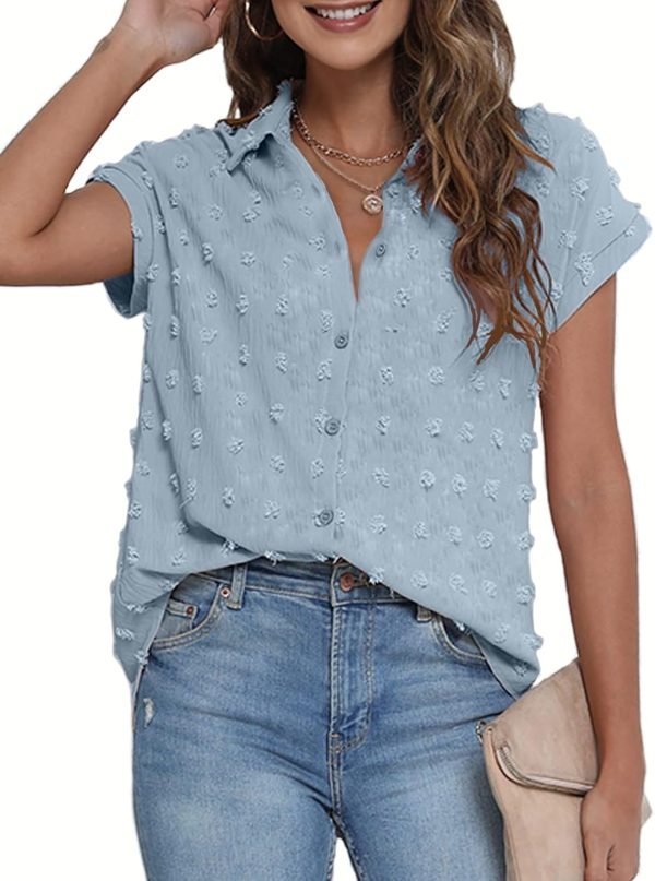713cb2ZTFEL._AC_SL1500 Women White Button Down Shirt Dressy Casual Work Tops Chiffon Blouse Summer Short Sleeve Shirts