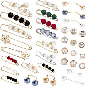 713h91CqGUL._AC_SL1500 35 Pcs Pearl Brooch, Sweater Shawl Hat Clip Neckline Pins Double Faux Pearl Brooches for Women Girls Fashion Cover Up Buttons Clothing Dresses Decoration Accessories Pant Waist Tightener Safety Pins