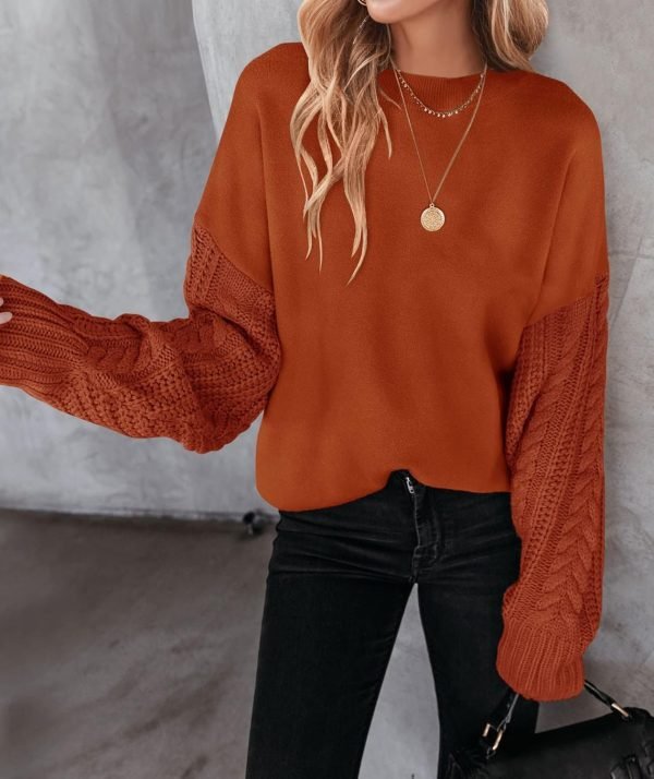 713jlGKzrXL._AC_SL1500 Women's 2024 Fall Long Sleeve Crew Neck Solid Color Cable Knit Chunky Casual Oversized Pullover Sweater Tops