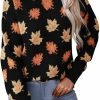 Women's Casual Maple Leaf Print Crewneck Knit Sweater 2024 Fall Winter Fashion Long Sleeve Graphic Loose Jumpers Tops