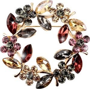 Flower Brooches for Women,Wreath Brooch Pin Rhinestone Brooch Pins Crystal Pearl Flower Brooches Pins Rose Flower Brooches Rose Floral Vintage Brooch for Women Girls Coats,Wedding,Shawls,Parties,Proms