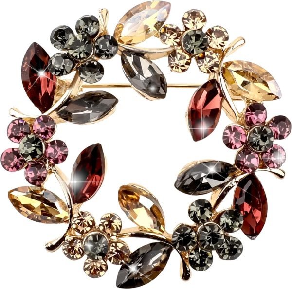 Flower Brooches for Women,Wreath Brooch Pin Rhinestone Brooch Pins Crystal Pearl Flower Brooches Pins Rose Flower Brooches Rose Floral Vintage Brooch for Women Girls Coats,Wedding,Shawls,Parties,Proms