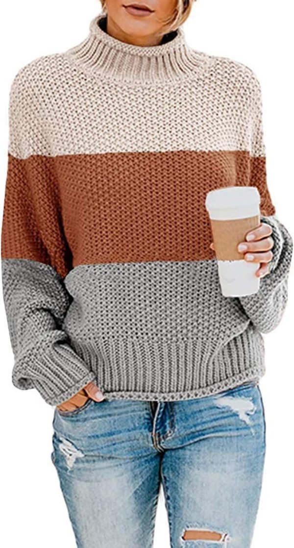 Womens 2024 Winter Fall Solid Turtleneck High Neck Balloon Long Sleeve Sweaters Pullover Outerwear