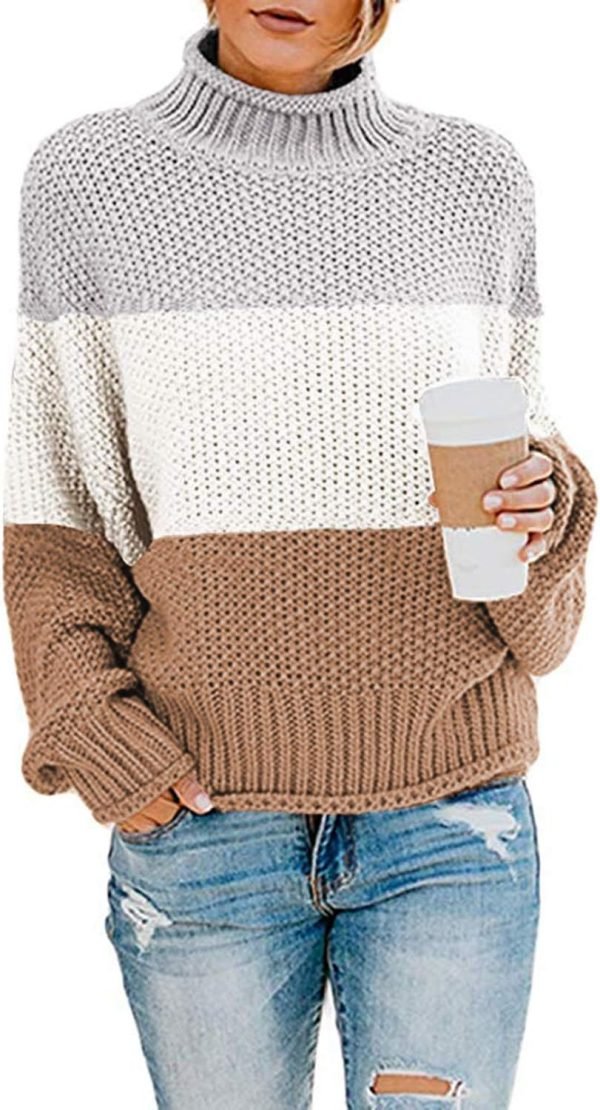 Womens 2024 Winter Fall Solid Turtleneck High Neck Balloon Long Sleeve Sweaters Pullover Outerwear