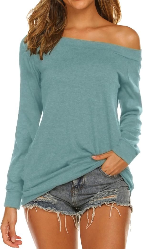 714u7ytkbkL._AC_SL1500 Women's Long Sleeve Boat Neck Off Shoulder Blouse Tops