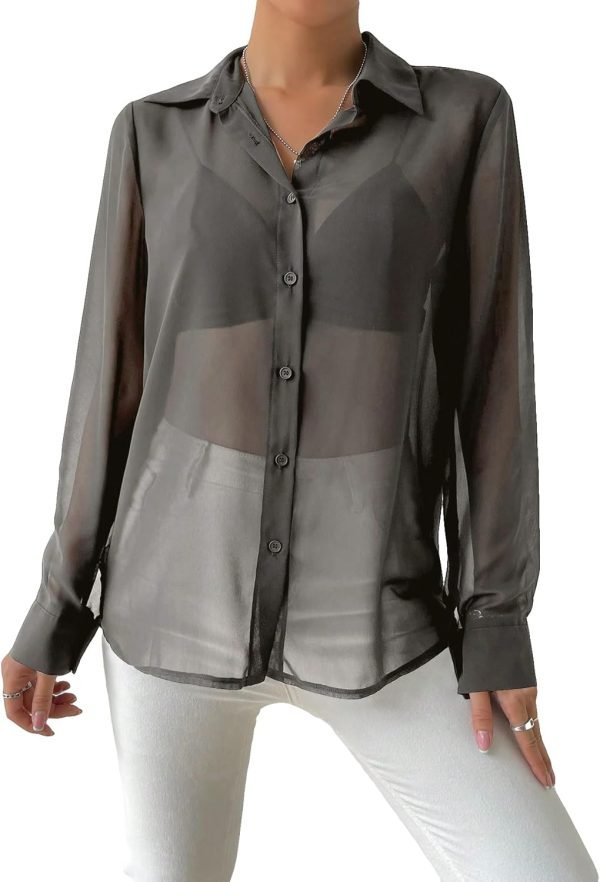 715-jQSB9fL._AC_SL1500 Women's Sheer Mesh Button Up Shirt Long Sleeve See Through Blouse