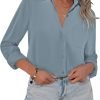 Women Button Down Shirts with Pockets Long Sleeve Office Blouses Casual Business Tops Slim Fit Chiffon Shirts S-XXL