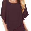Women's Lightweight Flowy Shirt Double-Layered Printed Chiffon Poncho Blouse Top