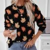 Women's Casual Maple Leaf Print Crewneck Knit Sweater 2024 Fall Winter Fashion Long Sleeve Graphic Loose Jumpers Tops