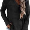 Women Color Block Hooded Crochet Striped Sweaters Lightweight Drawstring Hoodies Pullover Trendy Sweatshirts