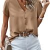 Short Sleeve Blouses for Women 2024 Summer Western Chiffon Shirts Dressy Casual Pearl Tops