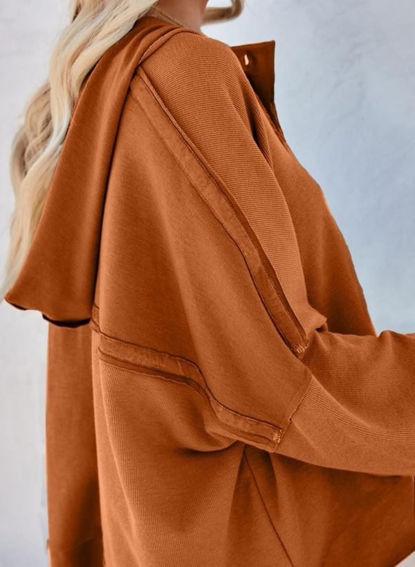 Hoodies for Women 2024 Fashion Fall V Neck Button Down Long Sleeve Hooded Sweatshirts Tops