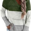 Women Color Block Hooded Crochet Striped Sweaters Lightweight Drawstring Hoodies Pullover Trendy Sweatshirts