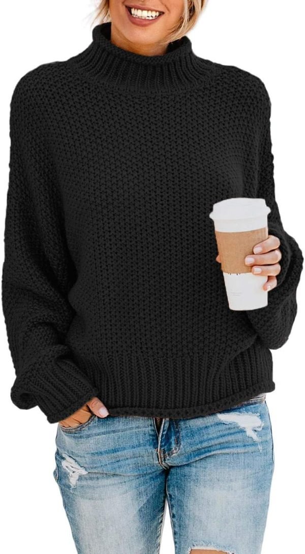 Womens 2024 Winter Fall Solid Turtleneck High Neck Balloon Long Sleeve Sweaters Pullover Outerwear