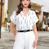 Women's Short Sleeve Chiffon Blouses for Office Work Business Attire Collared Shirts