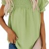 Womens Crewneck Lace Crochet Pom Pom Flowy Short Sleeve Casual Shirts Blouses Tops