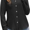 Womens Button Down Shirts Long Sleeve V Neck Collared Blouses Office Work Tops Chiffon Dressy Casual Shirts