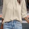 Womens Tops Dressy Casual Pleated Crew Neck Long Sleeve Shirts Office Work Chiffon Blouses