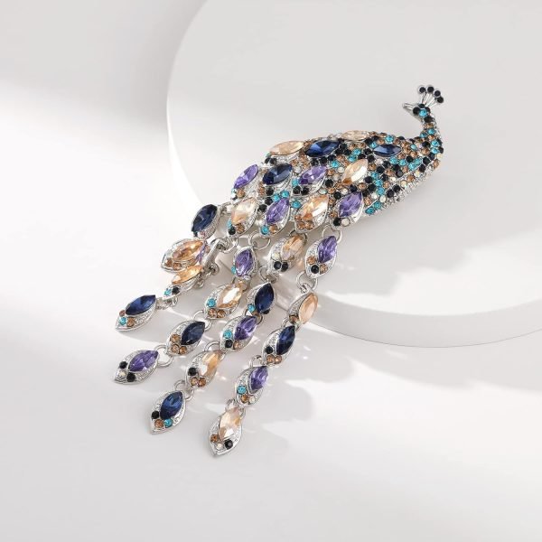 Rhinestone Peacock Tassel Brooch Pins for Women Fashion