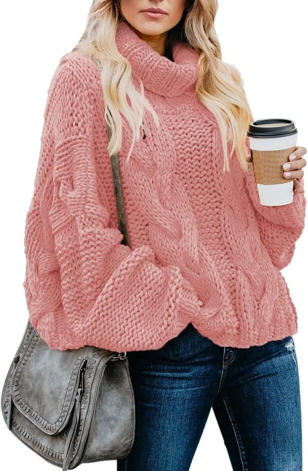 Womens 2024 Winter Fall Solid Turtleneck High Neck Balloon Long Sleeve Sweaters Pullover Outerwear