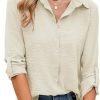 Womens Button Down Shirts V Neck Roll Up 3/4 Length Sleeve Tops Elegant Dressy Blouses Business Casual Outfits