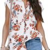 Women's V Neck Short Sleeve Button Down Shirts Casual Chiffon Blouses Tops