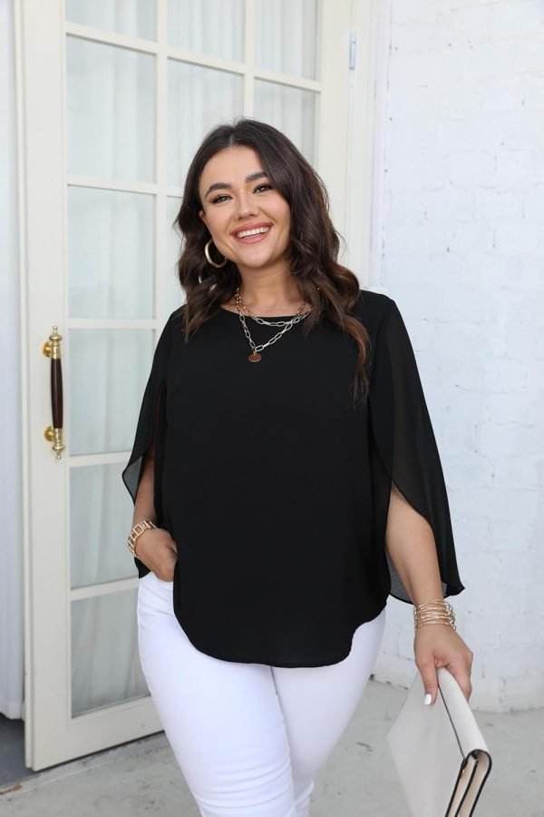 717wr5mBQFL._AC_SL1500 Women Summer Batwing Sleeve Chiffon Tunic Tops Dressy Scoop Neck Casual Loose Flowy Shirts