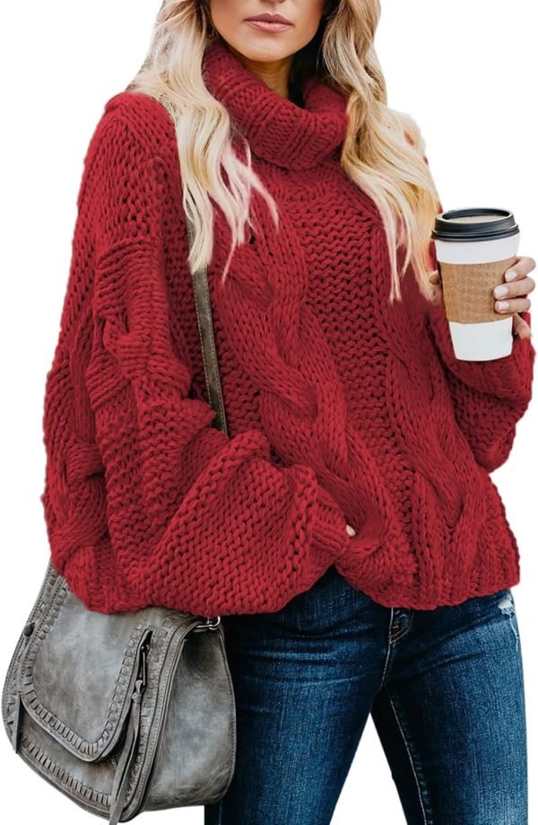 Womens 2024 Winter Fall Solid Turtleneck High Neck Balloon Long Sleeve Sweaters Pullover Outerwear