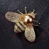 Honey Bee Brooches Crystal Insect Themed Bee Brooch Animal Fashion Shell Pearl Brooch Pin Gold Tone